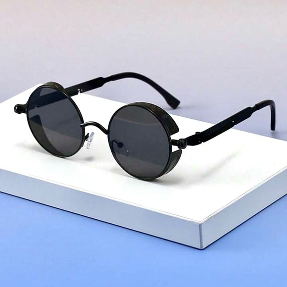 Retro Round Steampunk Black Metallic Sunglasses UV400 for Men & Women Bikercore - Picture 1 of 15